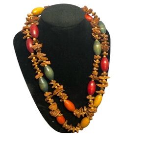 Unique Wooden Beads and Walnut Necklace unisex